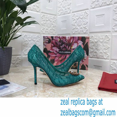 Dolce  &  Gabbana Heel 10.5cm Taormina Lace Pumps Green with Devotion Heart 2021